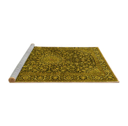 Sideview of Machine Washable Persian Yellow Traditional Rug, wshtr4046yw