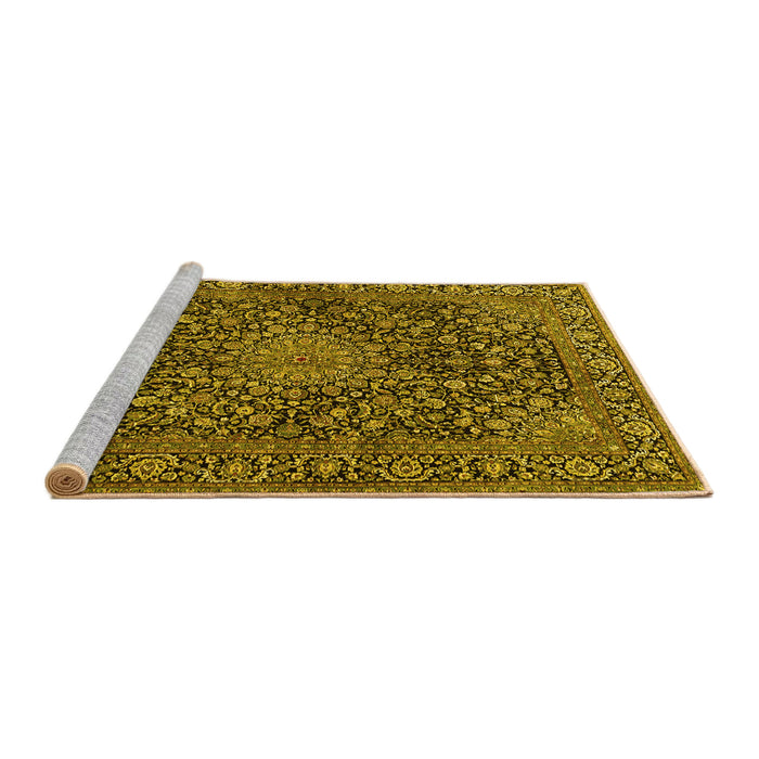 Sideview of Machine Washable Persian Yellow Traditional Rug, wshtr4046yw
