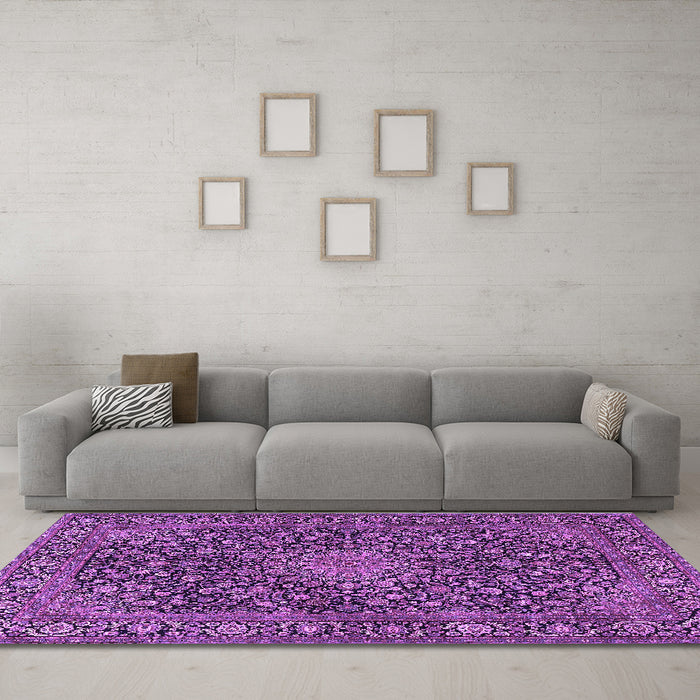 Machine Washable Persian Purple Traditional Area Rugs in a Living Room, wshtr4046pur