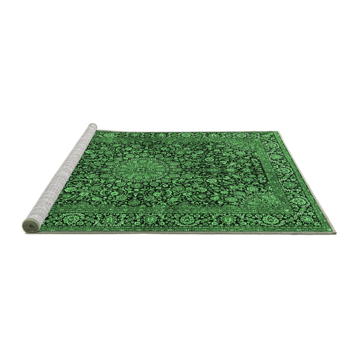 Sideview of Machine Washable Persian Emerald Green Traditional Area Rugs, wshtr4046emgrn