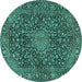 Round Machine Washable Persian Turquoise Traditional Area Rugs, wshtr4046turq