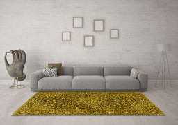 Machine Washable Persian Yellow Traditional Rug in a Living Room, wshtr4046yw