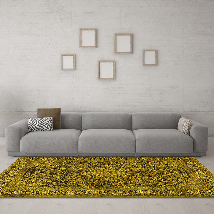 Machine Washable Persian Yellow Traditional Rug in a Living Room, wshtr4046yw