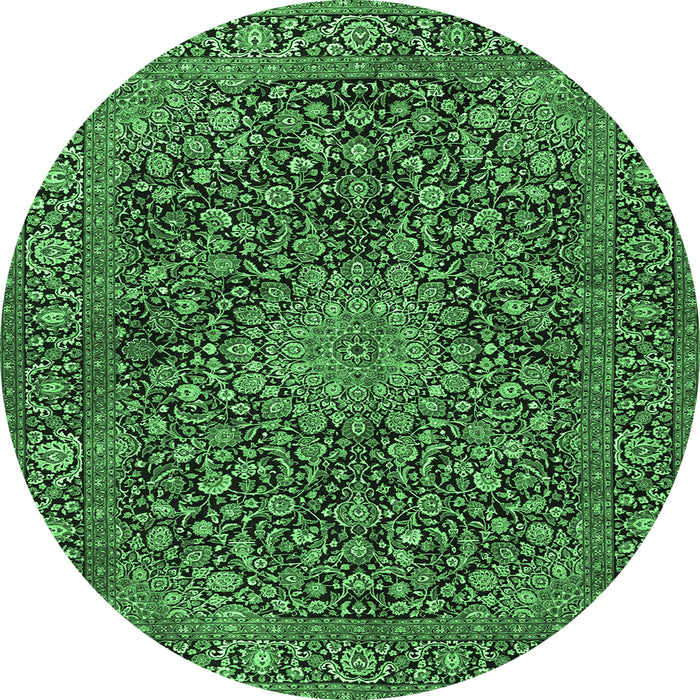Round Machine Washable Persian Emerald Green Traditional Area Rugs, wshtr4046emgrn