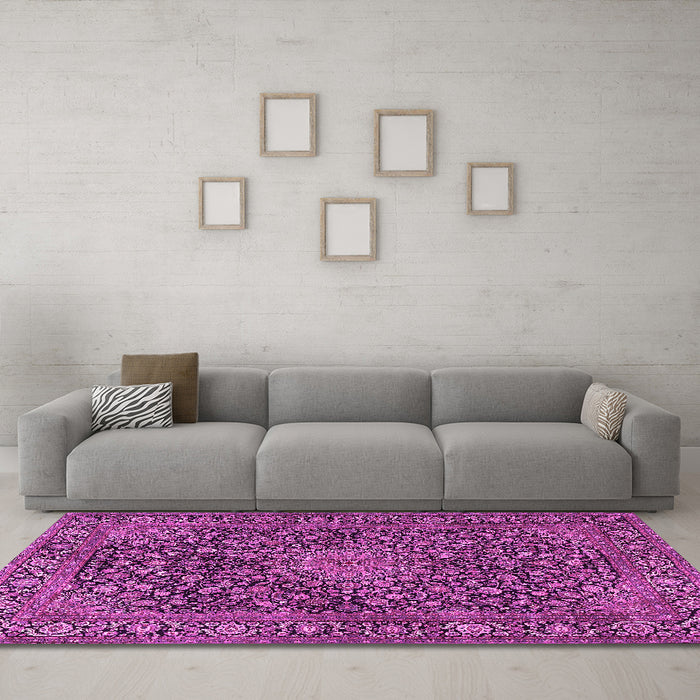 Machine Washable Persian Pink Traditional Rug in a Living Room, wshtr4046pnk