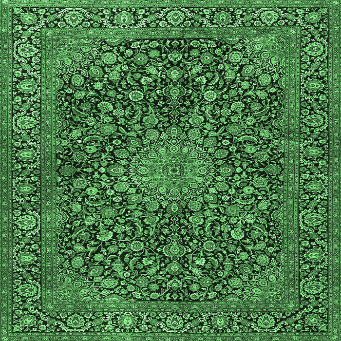 Square Machine Washable Persian Emerald Green Traditional Area Rugs, wshtr4046emgrn