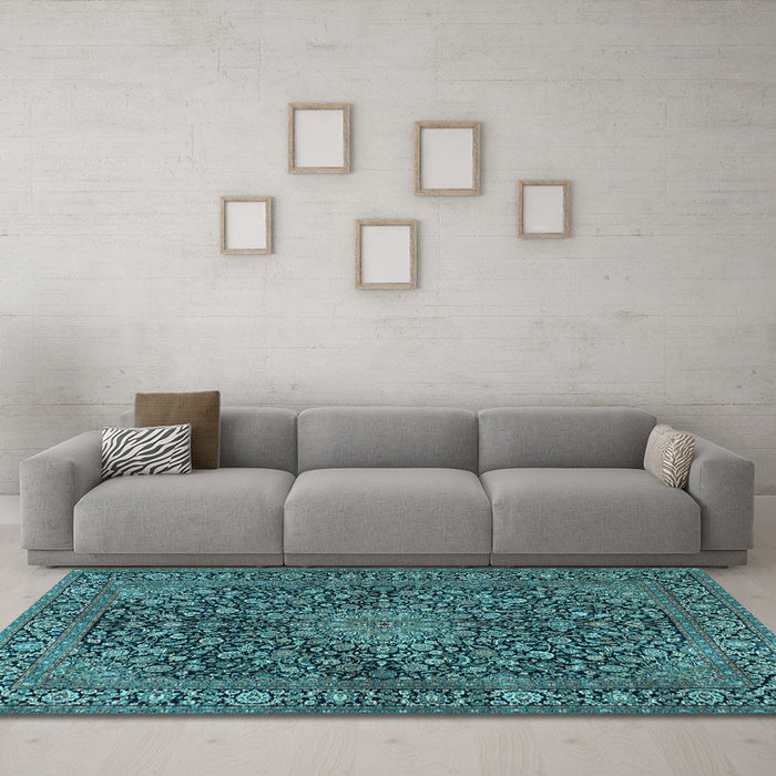 Machine Washable Persian Light Blue Traditional Rug in a Living Room, wshtr4046lblu