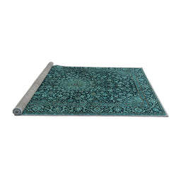 Sideview of Machine Washable Persian Light Blue Traditional Rug, wshtr4046lblu