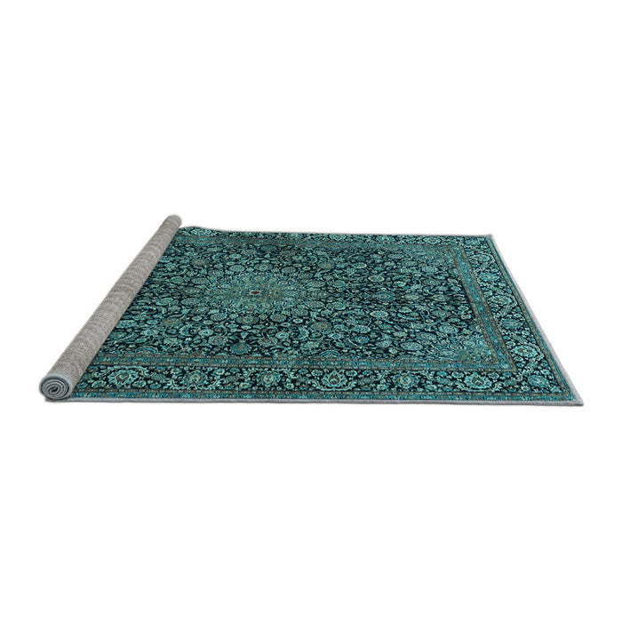 Sideview of Machine Washable Persian Light Blue Traditional Rug, wshtr4046lblu
