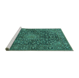 Sideview of Machine Washable Persian Turquoise Traditional Area Rugs, wshtr4046turq