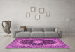 Machine Washable Medallion Pink Traditional Rug in a Living Room, wshtr4047pnk