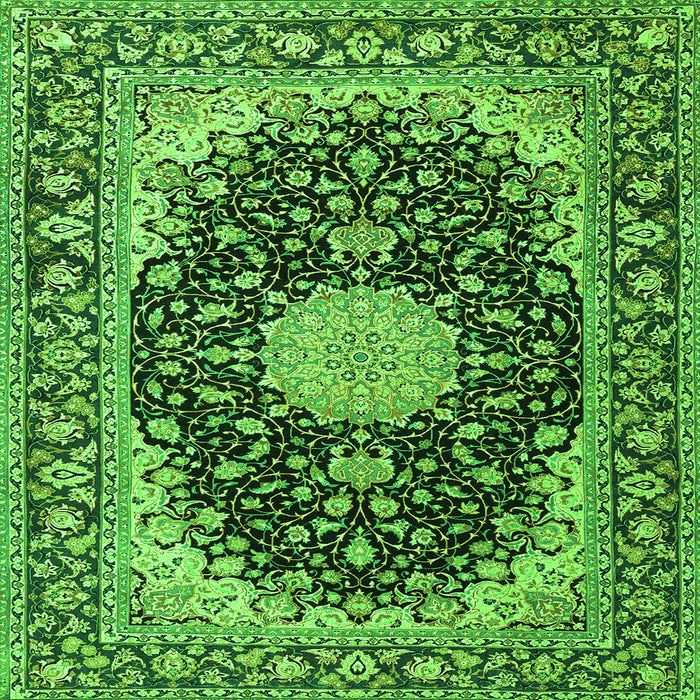 Round Machine Washable Medallion Green Traditional Area Rugs, wshtr4047grn