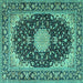 Square Machine Washable Medallion Turquoise Traditional Area Rugs, wshtr4047turq