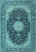 Machine Washable Medallion Light Blue Traditional Rug, wshtr4047lblu