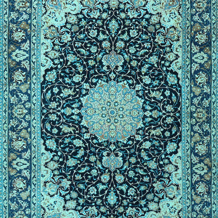 Machine Washable Medallion Light Blue Traditional Rug, wshtr4047lblu