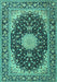 Machine Washable Medallion Turquoise Traditional Area Rugs, wshtr4047turq