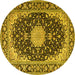 Round Machine Washable Medallion Yellow Traditional Rug, wshtr4047yw