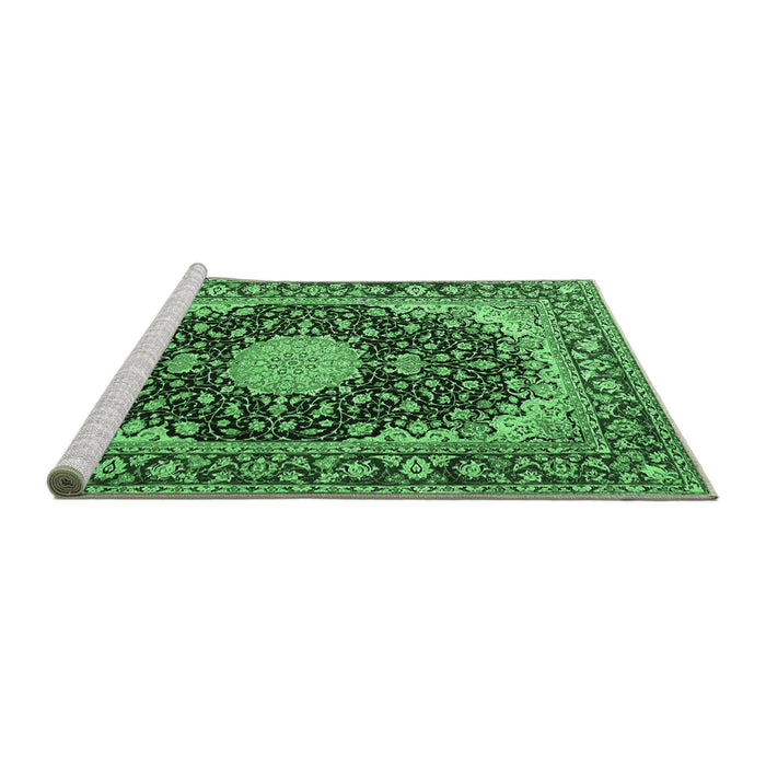 Sideview of Machine Washable Medallion Emerald Green Traditional Area Rugs, wshtr4047emgrn