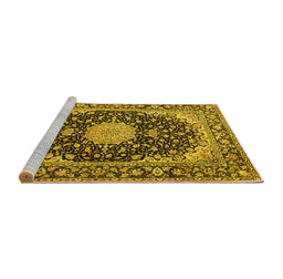 Sideview of Machine Washable Medallion Yellow Traditional Rug, wshtr4047yw