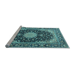 Sideview of Machine Washable Medallion Light Blue Traditional Rug, wshtr4047lblu