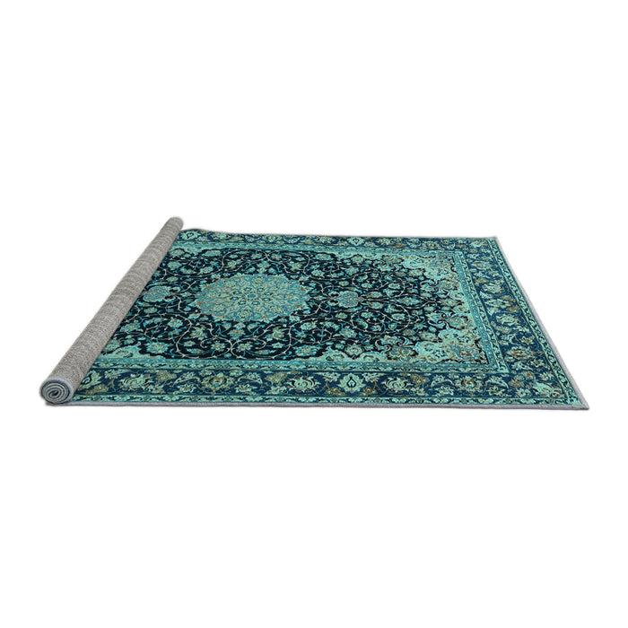 Sideview of Machine Washable Medallion Light Blue Traditional Rug, wshtr4047lblu