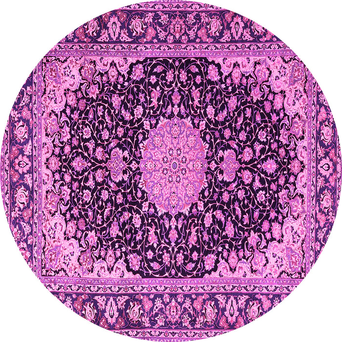 Round Machine Washable Medallion Pink Traditional Rug, wshtr4047pnk