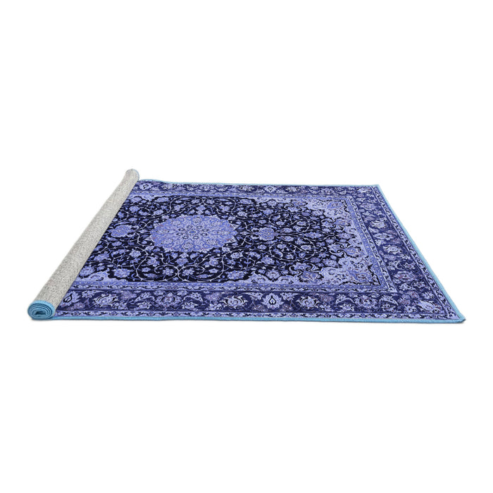 Sideview of Machine Washable Medallion Blue Traditional Rug, wshtr4047blu