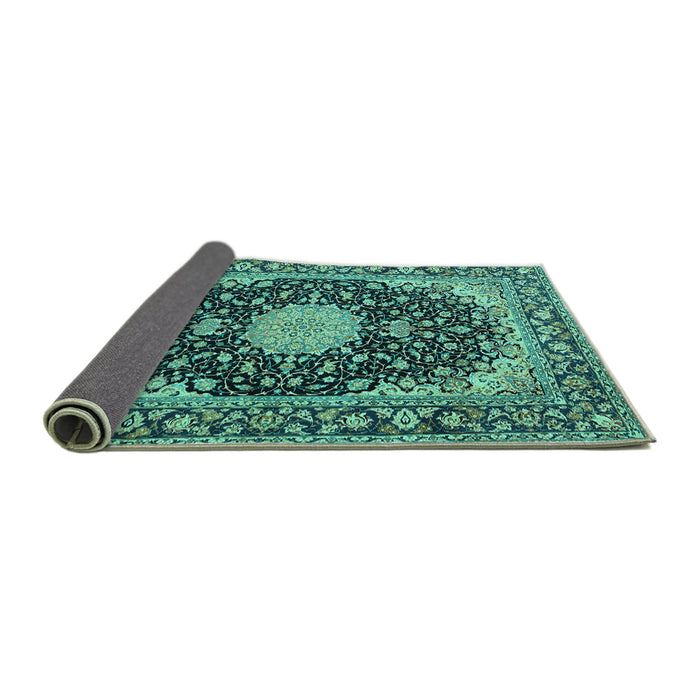 Sideview of Medallion Turquoise Traditional Rug, tr4047turq