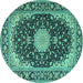 Round Medallion Turquoise Traditional Rug, tr4047turq