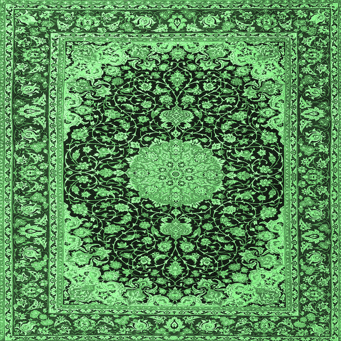 Square Machine Washable Medallion Emerald Green Traditional Area Rugs, wshtr4047emgrn