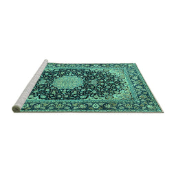 Sideview of Machine Washable Medallion Turquoise Traditional Area Rugs, wshtr4047turq