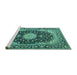 Sideview of Machine Washable Medallion Turquoise Traditional Area Rugs, wshtr4047turq