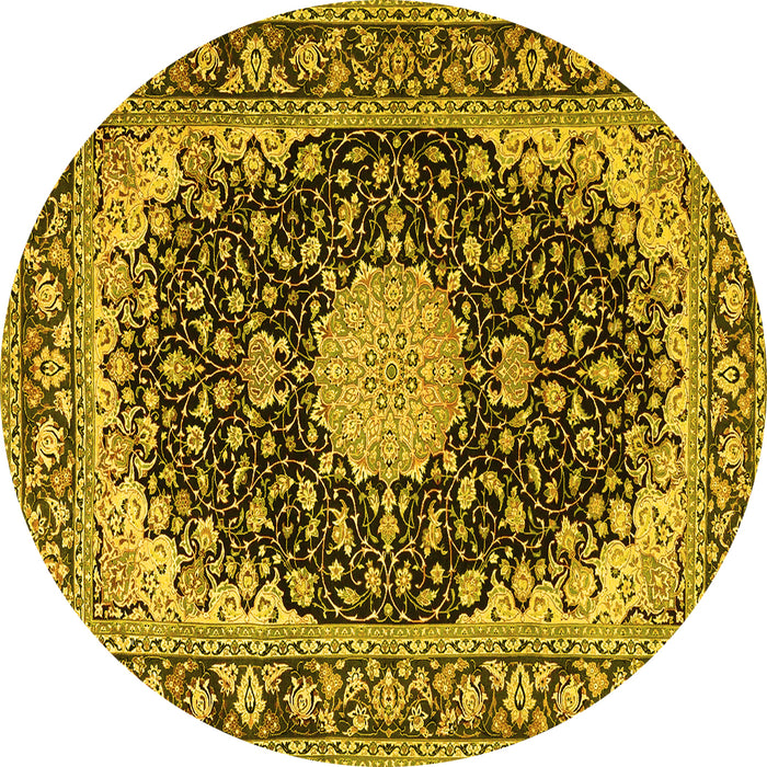 Round Medallion Yellow Traditional Rug, tr4047yw