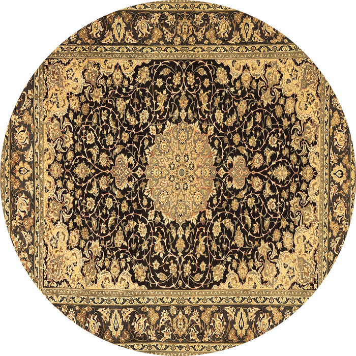 Round Machine Washable Medallion Brown Traditional Rug, wshtr4047brn