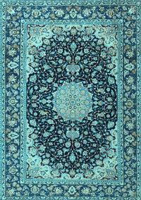 Medallion Light Blue Traditional Rug, tr4047lblu