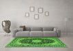 Machine Washable Medallion Green Traditional Area Rugs in a Living Room,, wshtr4047grn