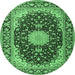 Round Machine Washable Medallion Emerald Green Traditional Area Rugs, wshtr4047emgrn