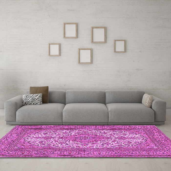 Machine Washable Persian Pink Traditional Rug in a Living Room, wshtr4048pnk