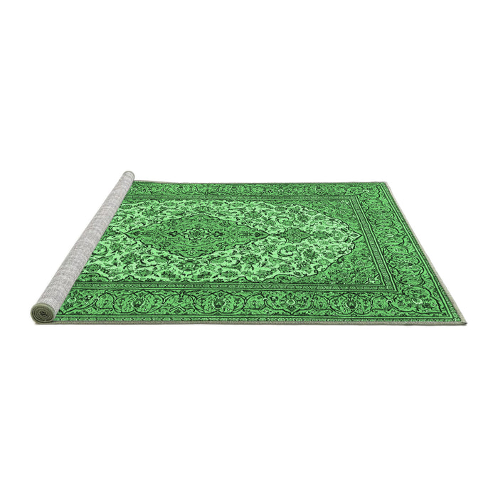 Sideview of Machine Washable Persian Emerald Green Traditional Area Rugs, wshtr4048emgrn