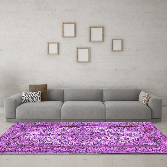Machine Washable Persian Purple Traditional Area Rugs in a Living Room, wshtr4048pur
