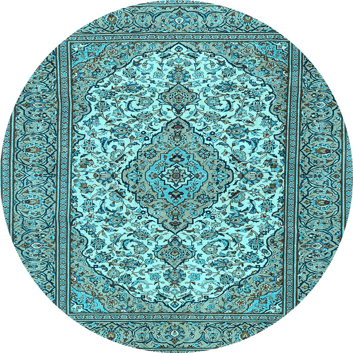 Round Machine Washable Persian Light Blue Traditional Rug, wshtr4048lblu