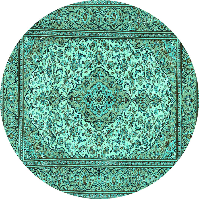 Round Machine Washable Persian Turquoise Traditional Area Rugs, wshtr4048turq