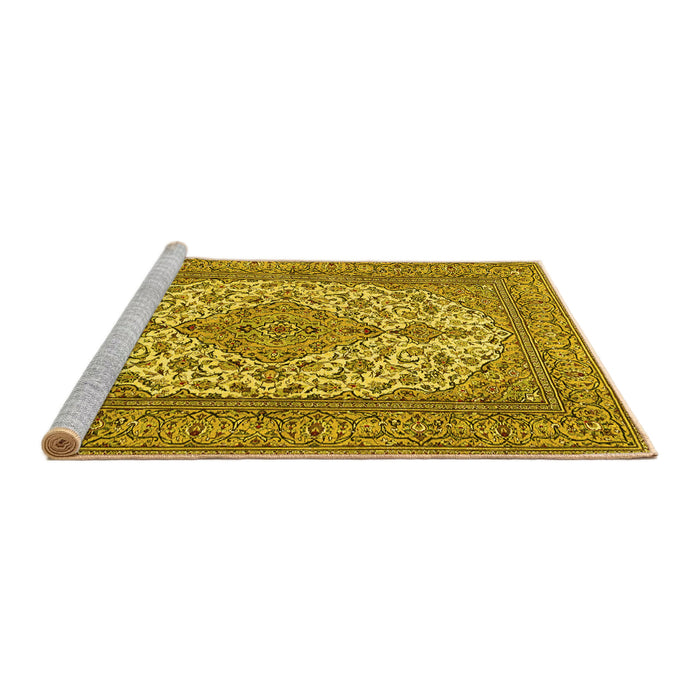 Sideview of Machine Washable Persian Yellow Traditional Rug, wshtr4048yw