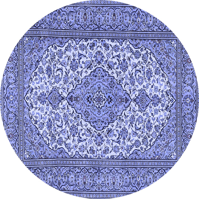 Round Machine Washable Persian Blue Traditional Rug, wshtr4048blu