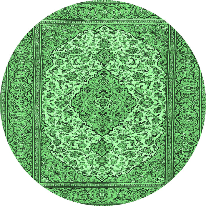 Round Machine Washable Persian Emerald Green Traditional Area Rugs, wshtr4048emgrn