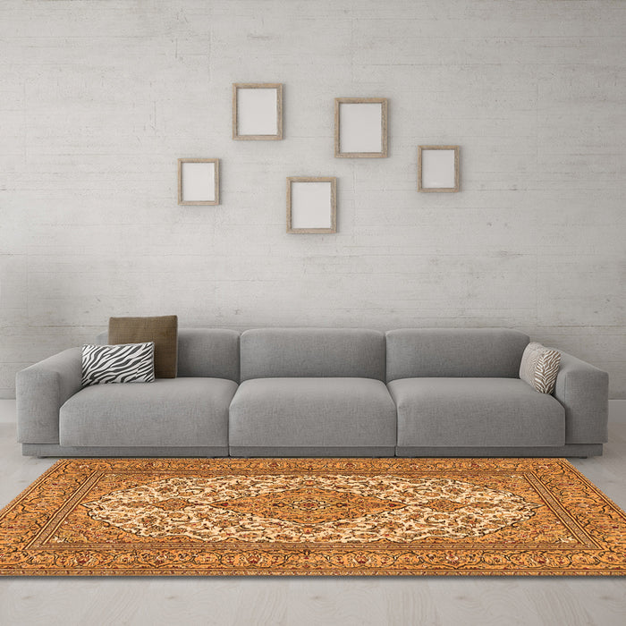Machine Washable Persian Orange Traditional Area Rugs in a Living Room, wshtr4048org