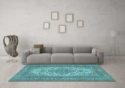 Machine Washable Persian Light Blue Traditional Rug in a Living Room, wshtr4048lblu