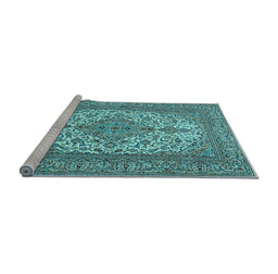 Sideview of Machine Washable Persian Light Blue Traditional Rug, wshtr4048lblu
