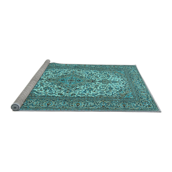 Sideview of Machine Washable Persian Light Blue Traditional Rug, wshtr4048lblu