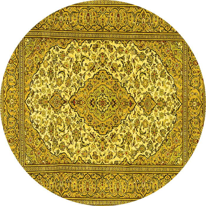 Round Machine Washable Persian Yellow Traditional Rug, wshtr4048yw